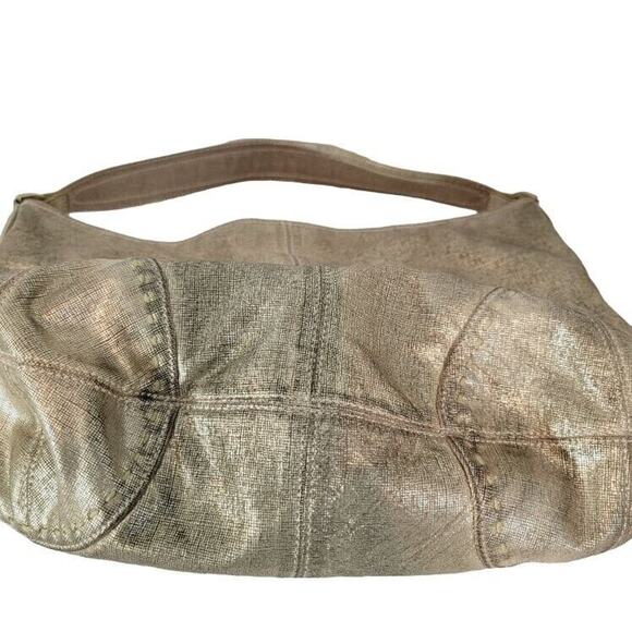 SIGRID OLSEN Leather Hobo Shoulder Bag Distressed Brush Gold Boho Handbag - Picture 9 of 15